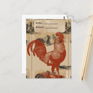 Vintage Rooster Collage Postcard