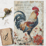 Vintage Rooster, Florals and Ephemera Decoupage Tissue Paper<br><div class="desc">Beautiful vintage decoupage tissue paper with blue rooster and red florals on distressed grungy background.   Perfect for junk journalling and creative projects.</div>