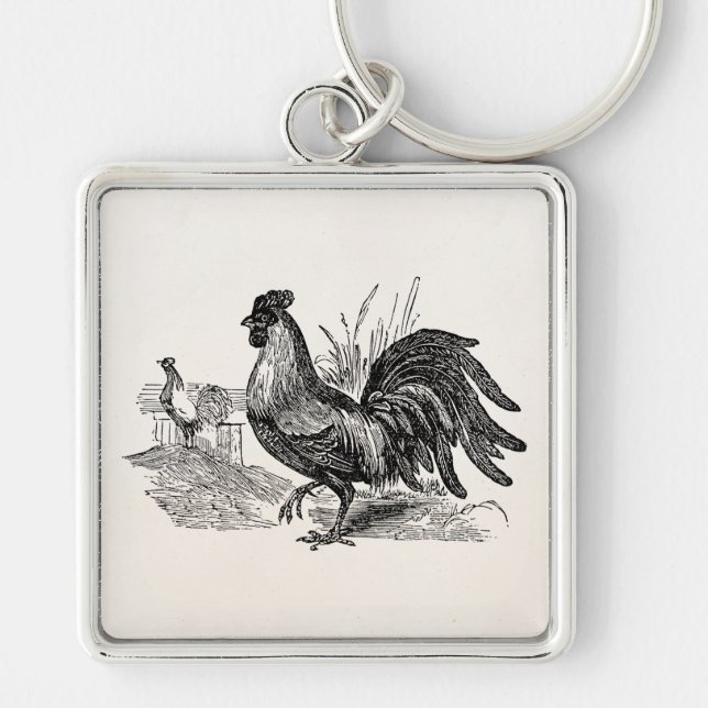 Vintage Rooster Fowl Bird Personalised Template Key Ring (Front)