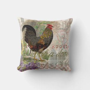 Vintage Rooster French Collage Farm Pet Cushion