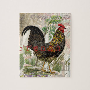 Vintage Rooster French Collage Jigsaw Puzzle