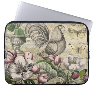 Vintage Rooster Garden Collage Art: French Country Laptop Sleeve