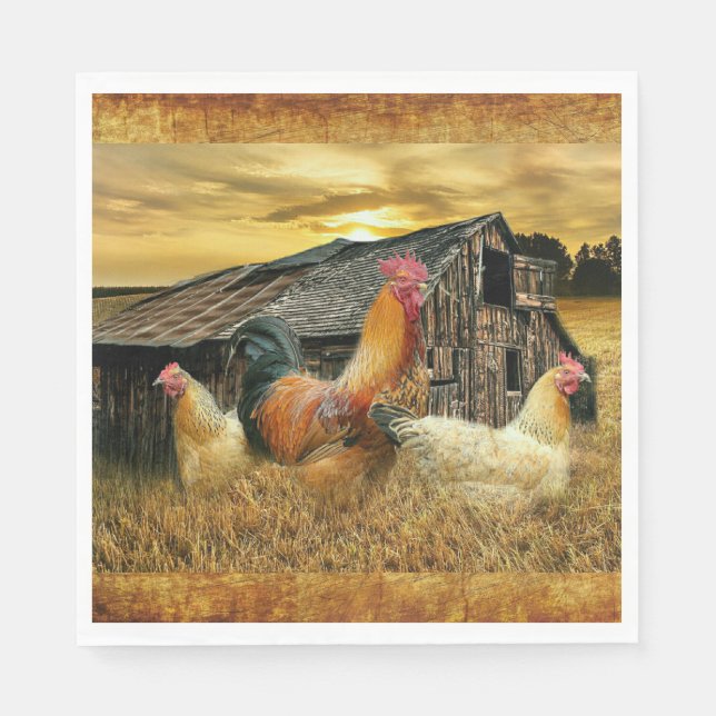 Vintage Rooster Hens Rustic Barn Coop Napkin (Front)
