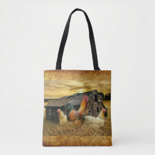 Vintage Rooster Hens Rustic Barn Coop Tote Bag