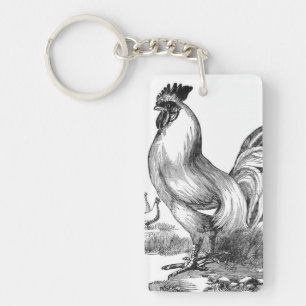 Vintage rooster illustration key ring