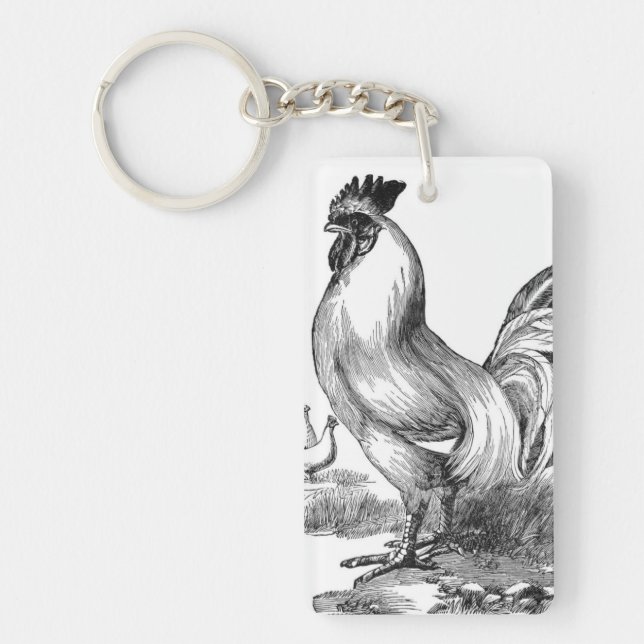 Vintage rooster illustration key ring (Front)