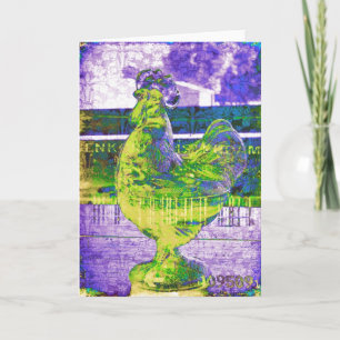 Vintage Rooster of Glass Lime Purple all occasions Card