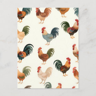 Vintage Rooster Pattern Farmhouse Style Postcard