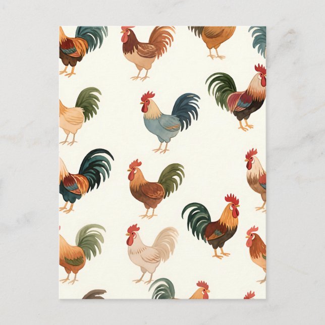 Vintage Rooster Pattern Farmhouse Style Postcard (Front)