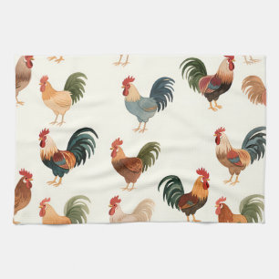 Vintage Rooster Pattern Farmhouse Style Tea Towel