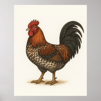 Vintage Rooster Poster | Rustic Farmhouse Chicken 