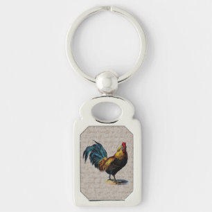 Vintage Rooster Retro Chicken Antique Text Birds Key Ring