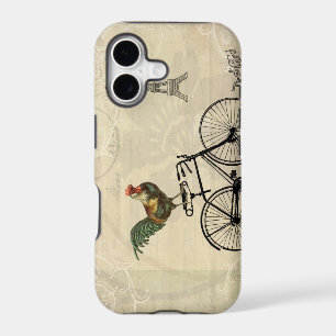 Vintage Rooster Riding a Bike by the Eiffel Tower