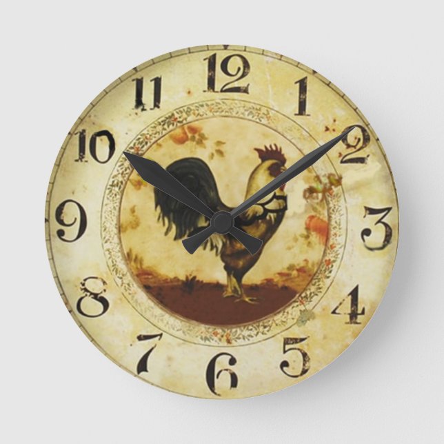 Vintage Rooster Round Clock (Front)