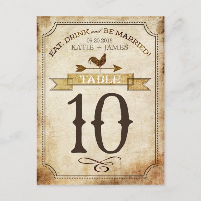 Vintage Rooster Rustic Country Table Number Card (Front)