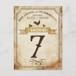 Vintage Rooster Rustic Country Table Number Card