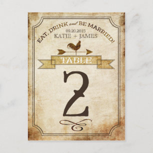 Vintage Rooster Rustic Country Table Number Card