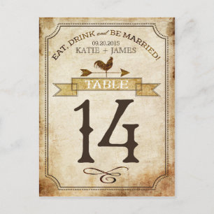 Vintage Rooster Rustic Country Table Number Card