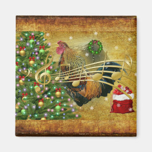 Vintage Rooster Singing Christmas Carols Magnet