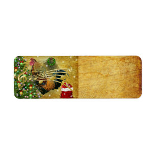 Vintage Rooster Singing Christmas Carols Return Address Label