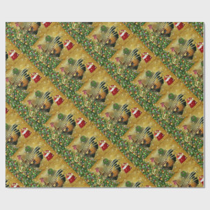 Vintage Rooster Singing Christmas Carols Wrapping Paper