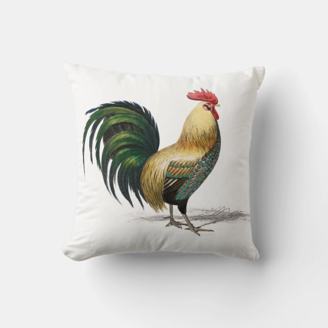 Vintage Rooster Throw Pillow (Front)