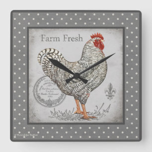 Vintage Rooster wall clock in greys & creams