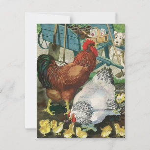 Vintage Rooster With Family Chickens Holiday Card