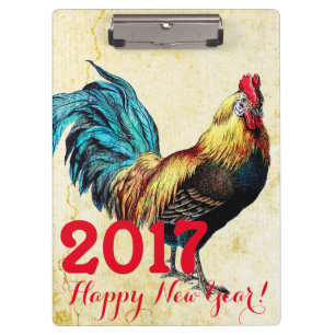 Vintage Rooster Year 2017 Greeting in Vietnamese Clipboard