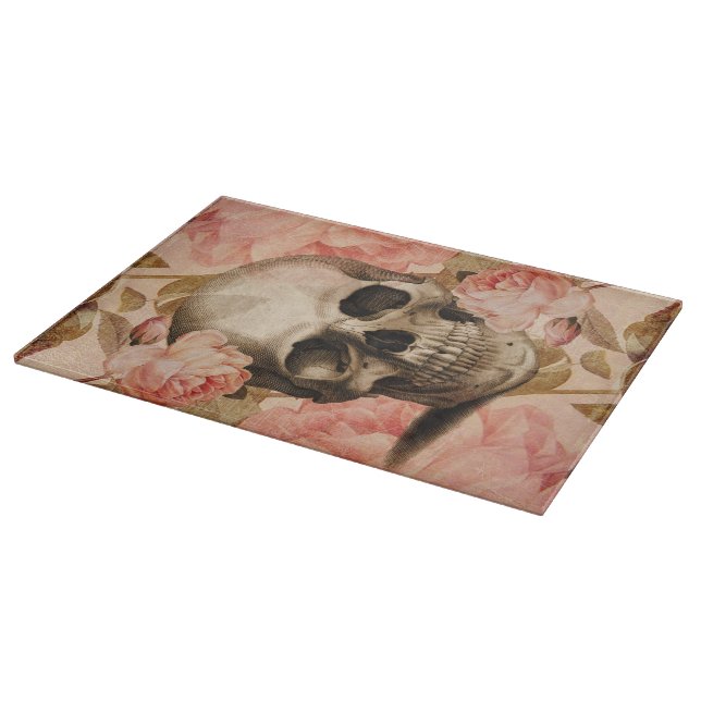 Vintage Rosa Skull Collage Cutting Board (Corner)