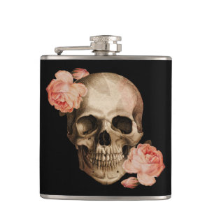 Vintage Rosa Skull Collage Hip Flask