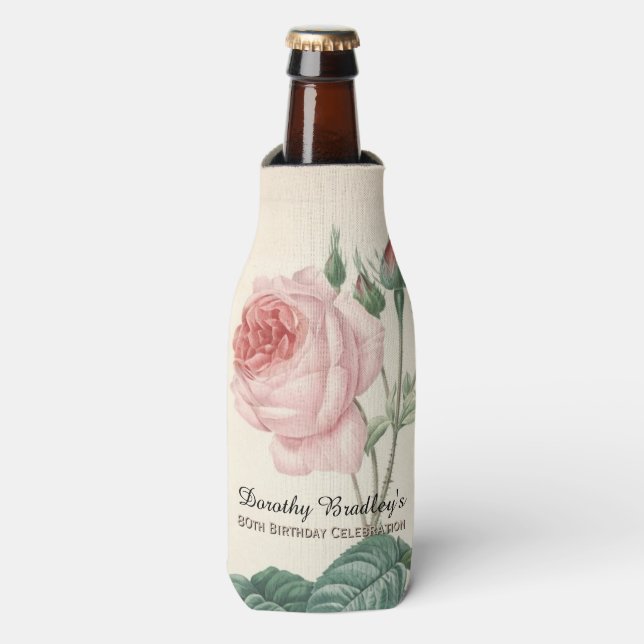 Vintage Rose 80th Birthday Celebration Bottle Cooler (Bottle Front)