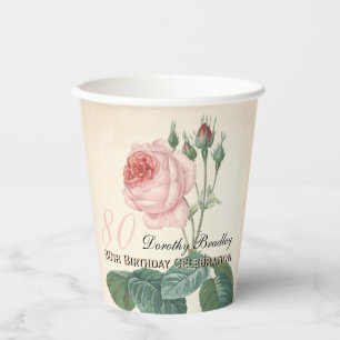 Vintage Rose 80th Birthday Celebration Paper cup