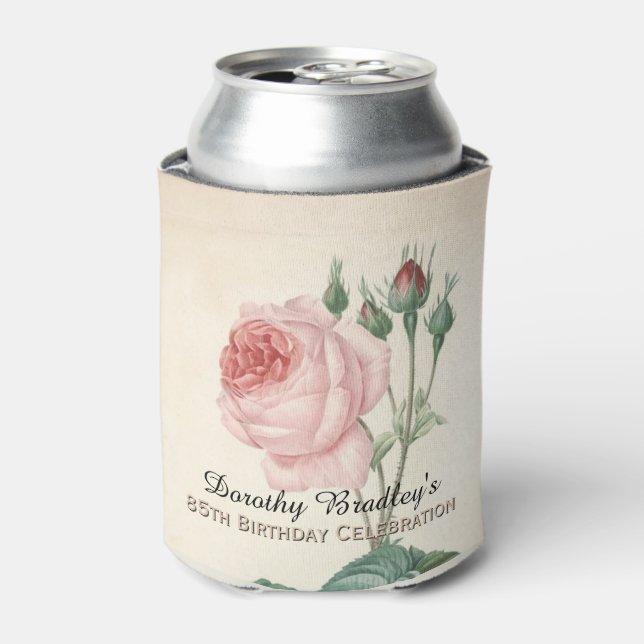 Vintage Rose 85th Birthday Celebration Can Cooler (Can Front)