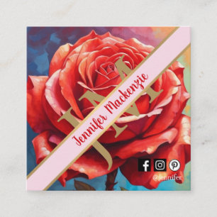 Vintage Rose AI Generated Floral Design Square Business Card