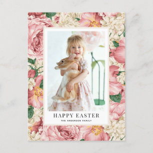 Vintage Rose and Hydrangea Photo Happy Easter Holiday Postcard