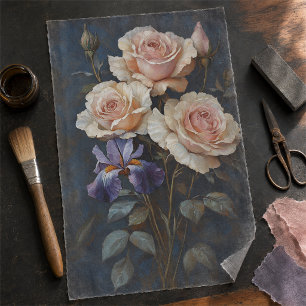Vintage Rose and Iris Elegant Botanical Decoupage Tissue Paper