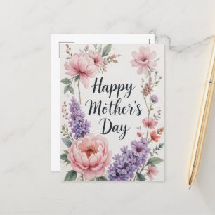 Vintage Rose and Lavender Mothers Day Floral Desig Holiday Postcard
