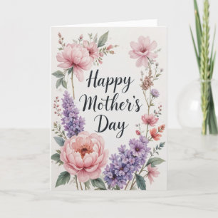 Vintage Rose and Lavender Mothers Day Floral Holiday Card