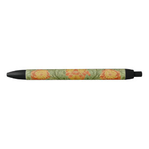 Vintage Rose and Leaf Floral Arts Green Golden Black Ink Pen