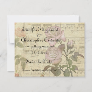 Vintage Rose and music score wedding set Save The Date