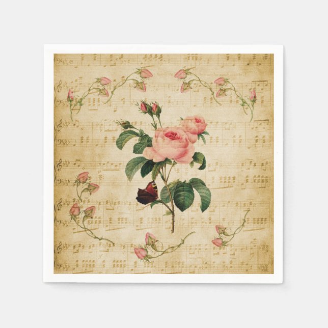 Vintage Rose and Music Sheet  Napkin (Front)