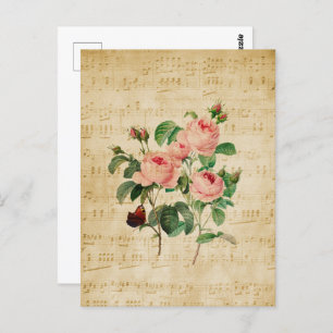 Vintage Rose and Music Sheet   Postcard