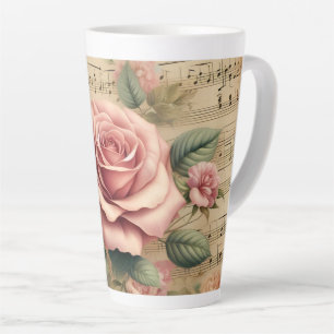 Vintage Rose and Notes Latte Mug 12 & 17 oz