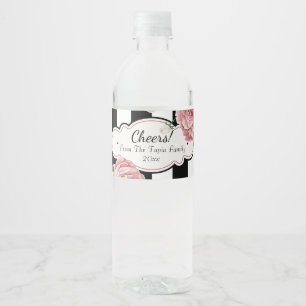 Vintage Rose and Stripes Water Bottle Label