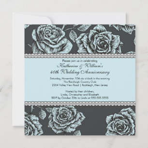 Vintage Rose Anniversary Invitation Black Blue