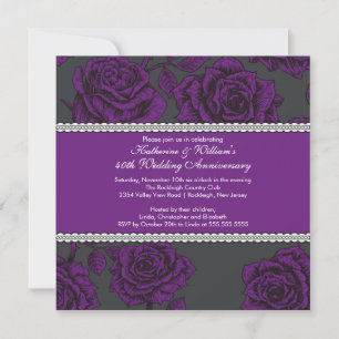Vintage Rose Anniversary Invitation Black Purple