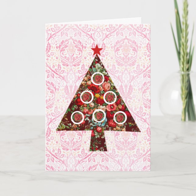 Vintage Rose Baroque Style Christmas Tree Card (Front)