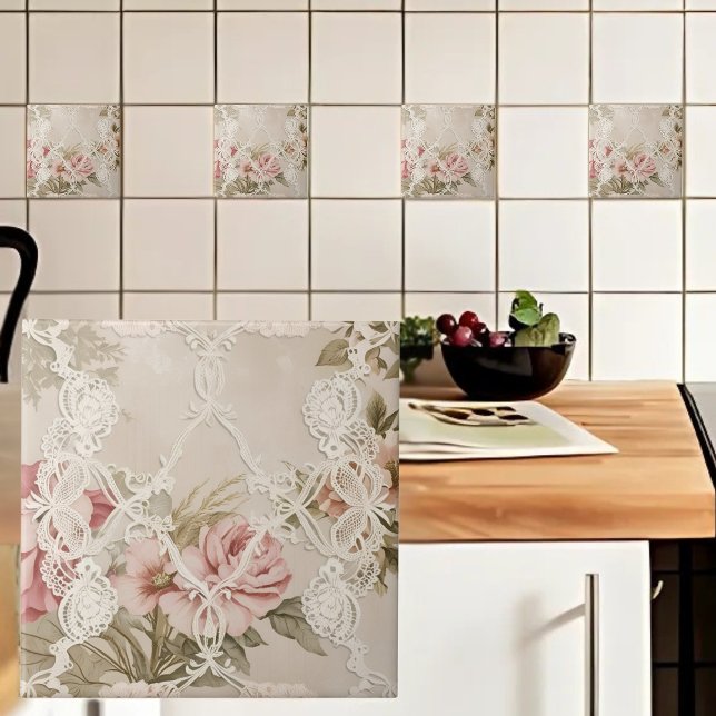 Vintage Rose Behind Lace Ceramic Tile (Creator Uploaded)