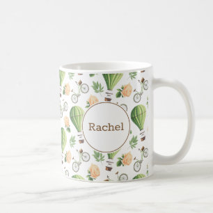Vintage Rose, Bike & Hot Air Balloon Personalized Coffee Mug